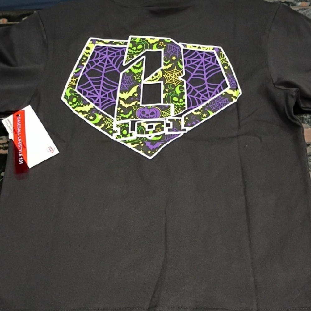 Baseball Lifestyle 101 T-Shirt with Purple Green Spider Web Youth Medium Nwt